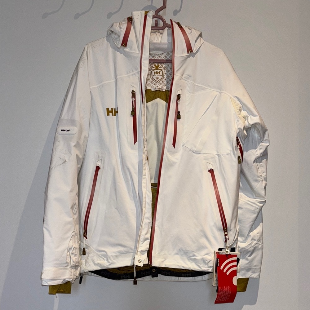 Helly Hansen White Ski Jacket with Red Trim
